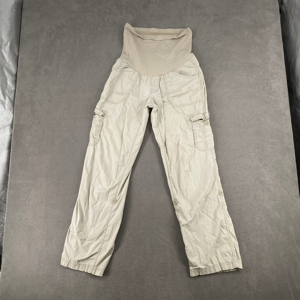 Motherhood Maternity Khaki Cargo Pants Secret Fit Belly Tan Roll Tab Size M